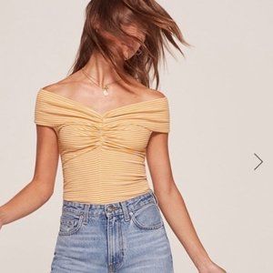 Reformation Yellow Rochelle Stripe Sunrise Top XS